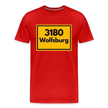 Ortsschild - damals Retro alte PLZ 3180 WOLFSBURG - Männer Premium Bio T-Shirt - Rot - Vorne - Damien (186cm)
