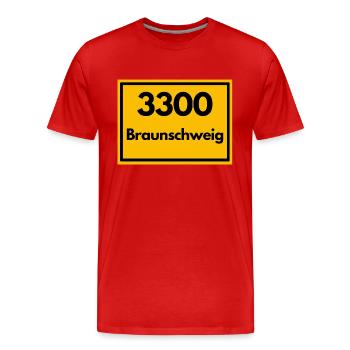 Ortsschild - damals alte PLZ 3300 BRAUNSCHWEIG - Männer Premium Bio T-Shirt - Rot - Vorne - Damien (186cm)