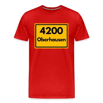 Ortsschild - damals Retro alte PLZ 4200 OBERHAUSEN - Männer Premium Bio T-Shirt - Rot - Vorne - Damien (186cm)