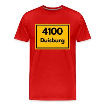 Ortsschild - damals Retro alte PLZ 4100 DUISBURG - Männer Premium Bio T-Shirt - Rot - Vorne - Damien (186cm)
