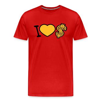 coeur dollar j'aime amour symbole signe argent riche - T-shirt bio Premium Homme - rouge - Devant - Damien (186cm)