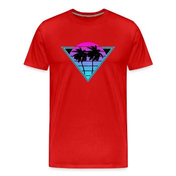 Retro Palm Trees - Men's Premium Organic T-Shirt - red - Front - Damien (186cm)