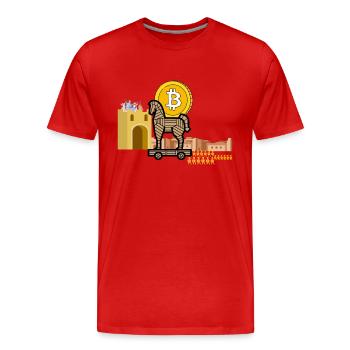 "Bitcoin Trojan: Ancient Crypto Invasion"|BTC gift - Men's Premium Organic T-Shirt - red - Front - Damien (186cm)