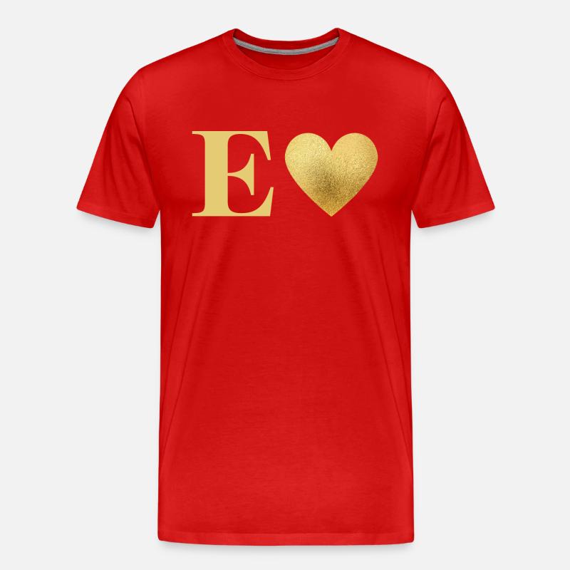 Buchstabe e goldenes Herz - Männer Premium Bio T-Shirt - Rot