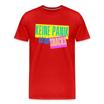 Keine Panik - ich hab Snacks - Männer Premium Bio T-Shirt - Rot - Vorne - Damien (186cm)