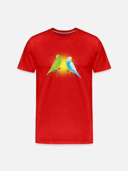 two cute green and blue budgies budgerigar - Men's Premium Organic T-Shirt - red