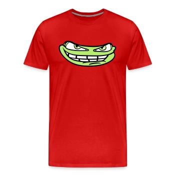 face head evil meme grin funny comic carto - Men's Premium Organic T-Shirt - red - Front - Damien (186cm)