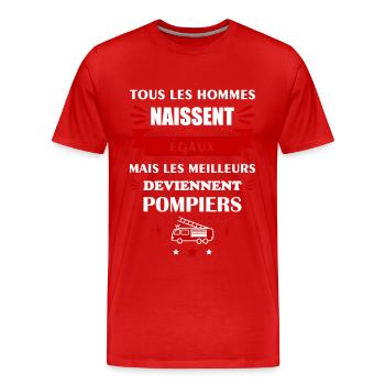 Tous les hommes naissent égaux pompier, pompiers - T-shirt bio Premium Homme - rouge - Devant - Damien (186cm)