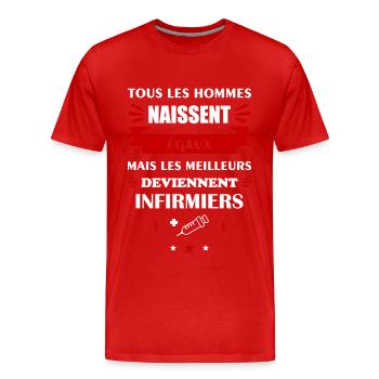 Tous les hommes naissent égaux infirmier, métier - T-shirt bio Premium Homme - rouge - Devant - Damien (186cm)