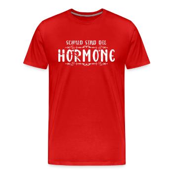 Schuld sind die Hormone - Lustiger Spruch - Männer Premium Bio T-Shirt - Rot - Vorne - Damien (186cm)