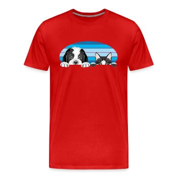 Peeping Saint Bernard puppy dog and cute cat - Men's Premium Organic T-Shirt - red - Front - Damien (186cm)