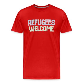 Refugees welcome retro - Men's Premium Organic T-Shirt - red - Front - Damien (186cm)