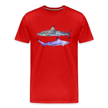 2 requins, petite paire de requins à pointe noire, naturel - T-shirt bio Premium Homme - rouge - Devant - Damien (186cm)