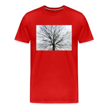 Silhouette eines kahlen Baumes mit runder Baumkrone - Männer Premium Bio T-Shirt - Rot - Vorne - Damien (186cm)
