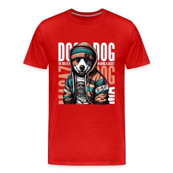 URBAN CHIC: HUND UMARMT DAS STADTLEBEN MIT STIL - Männer Premium Bio T-Shirt - Rot - Vorne - Damien (186cm)