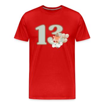 13e anniversaire renard fleurs - T-shirt bio Premium Homme - rouge - Devant - Damien (186cm)