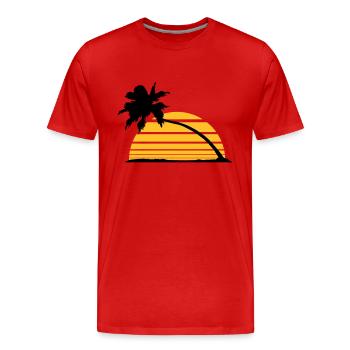 sun stripes lines silhouette palm beach sea - Men's Premium Organic T-Shirt - red - Front - Damien (186cm)