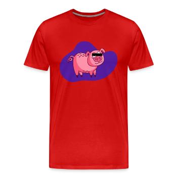 Cartoon Pig - Men's Premium Organic T-Shirt - red - Front - Damien (186cm)