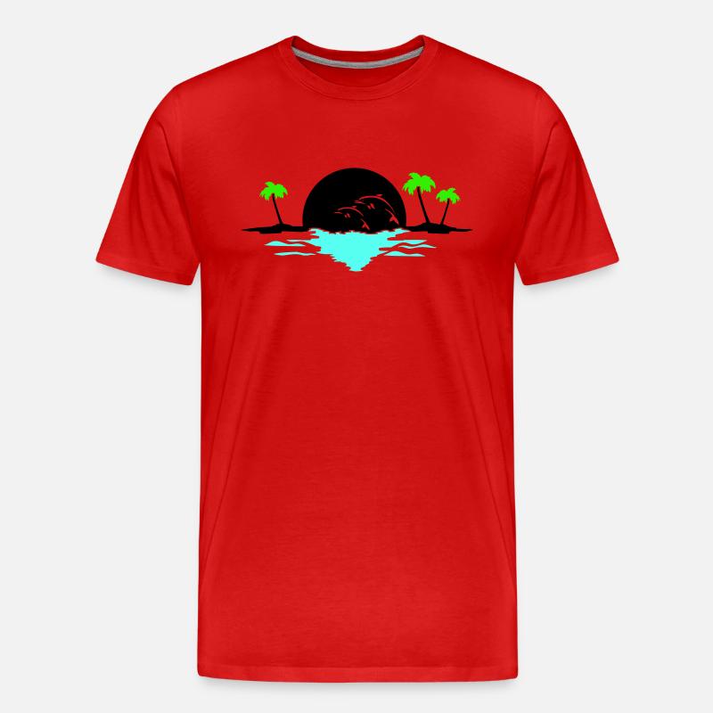 sunset delfine - Männer Premium Bio T-Shirt - Rot