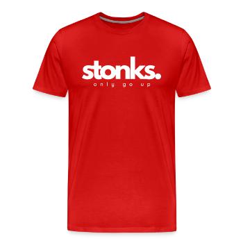 Stonks only go up - Men's Premium Organic T-Shirt - red - Front - Damien (186cm)