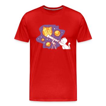 Katze mit Teleskop Kosmologe - Männer Premium Bio T-Shirt - Rot - Vorne - Damien (186cm)