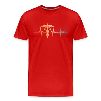 Battement de cœur pharmacie - T-shirt bio Premium Homme - rouge - Devant - Damien (186cm)