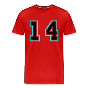 14 Symbole numérique - T-shirt bio Premium Homme - rouge - Devant - Damien (186cm)