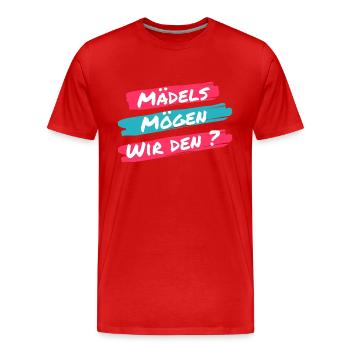 Les filles, est-ce qu’on l’aime ? Drôle de dicton d’un clic - T-shirt bio Premium Homme - rouge - Devant - Damien (186cm)