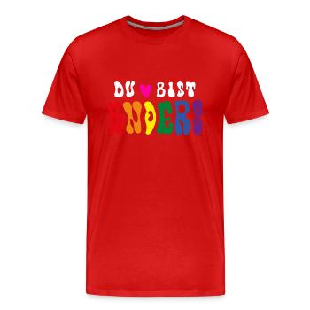 DU BIST ANDERS (Regenbogenfahne / LGBTQ) - Männer Premium Bio T-Shirt - Rot - Vorne - Damien (186cm)