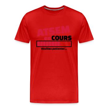 atsem en cours - T-shirt bio Premium Homme - rouge - Devant - Damien (186cm)