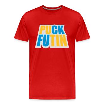 puck futin logo design - Men's Premium Organic T-Shirt - red - Front - Damien (186cm)