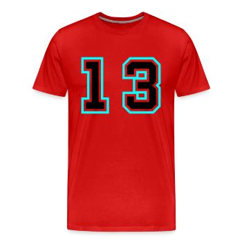 13 Symbole numérique - T-shirt bio Premium Homme - rouge - Devant - Damien (186cm)