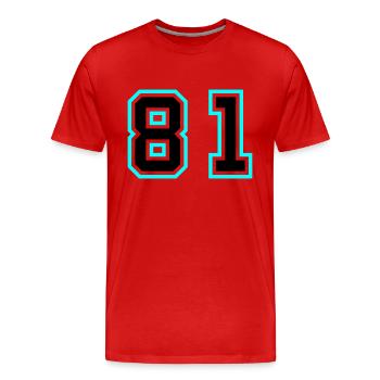 81 Symbole numérique - T-shirt bio Premium Homme - rouge - Devant - Damien (186cm)