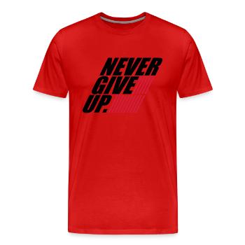 stripes design never give up logo never give up - Men's Premium Organic T-Shirt - red - Front - Damien (186cm)