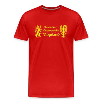 Vogtland autonom Bergrepublik Löwe Greif Sachsen - Männer Premium Bio T-Shirt - Rot - Vorne - Damien (186cm)