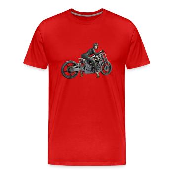 Biker girl, Sexy woman with motorcycle - Men's Premium Organic T-Shirt - red - Front - Damien (186cm)