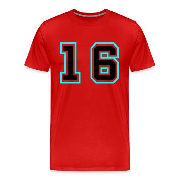 16 Symbole numérique - T-shirt bio Premium Homme - rouge - Devant - Damien (186cm)