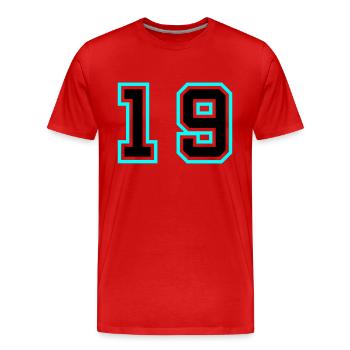 19 Symbole numérique - T-shirt bio Premium Homme - rouge - Devant - Damien (186cm)