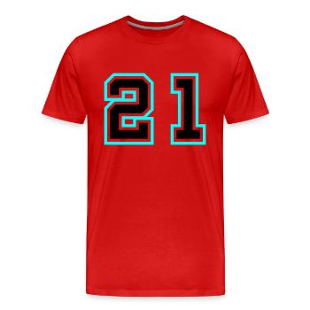 21 Symbole numérique - T-shirt bio Premium Homme - rouge - Devant - Damien (186cm)