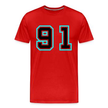 91 Symbole numérique - T-shirt bio Premium Homme - rouge - Devant - Damien (186cm)