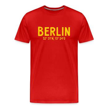 Coordonnées Berlin - Berlin Bear - T-shirt bio Premium Homme - rouge - Devant - Damien (186cm)