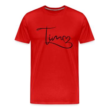 Tim Nom Prénom Décor de coeur - T-shirt bio Premium Homme - rouge - Devant - Damien (186cm)