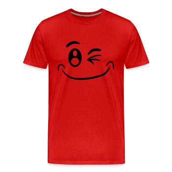 Visage comique drôle smiley clin d'oeil - T-shirt bio Premium Homme - rouge - Devant - Damien (186cm)
