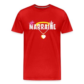 Marraine Baptême Chérubin - Collier avec Cœur - T-shirt bio Premium Homme - rouge - Devant - Damien (186cm)