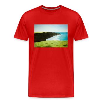 Falaises De Moher Aquarelle Peinture - T-shirt bio Premium Homme - rouge - Devant - Damien (186cm)