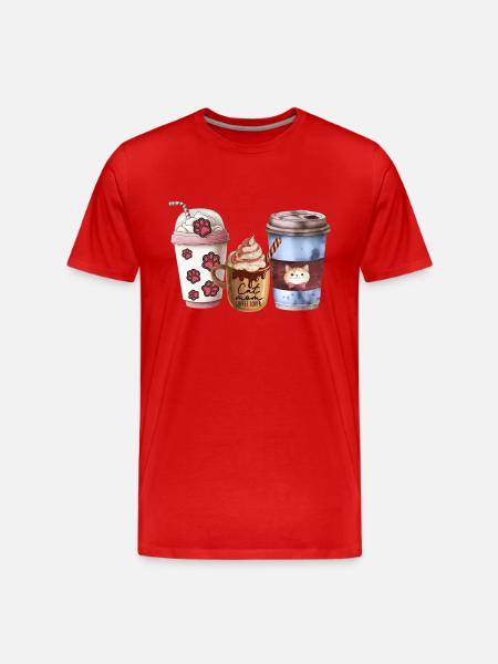 Cat mom loves coffee - Men's Premium Organic T-Shirt - red
