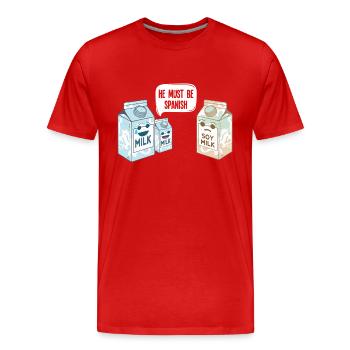 Sojamilch - Soy Milk spanisch - Männer Premium Bio T-Shirt - Rot - Vorne - Damien (186cm)