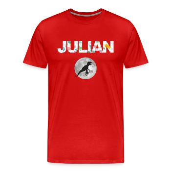 JULIAN - Schöner Jungen Name mit Dinosaurier - Männer Premium Bio T-Shirt - Rot - Vorne - Damien (186cm)