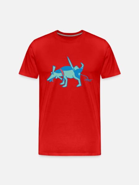 little blue dog pulls against a wall - Men's Premium Organic T-Shirt - red