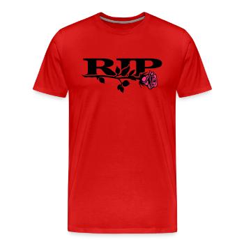 rip_mit_rose_2_2c - Männer Premium Bio T-Shirt - Rot - Vorne - Damien (186cm)